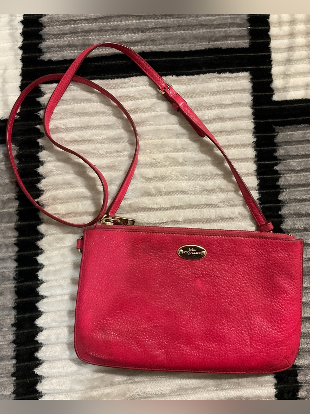 Coach Pink Leather CrossBody Doouble Zipper Bag